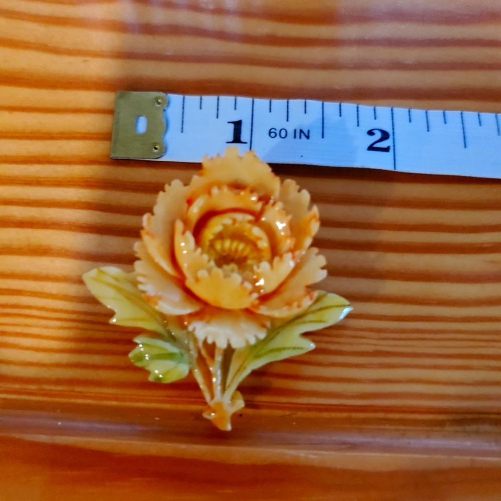Vintage Floral Brooch with Orange and Green Accents